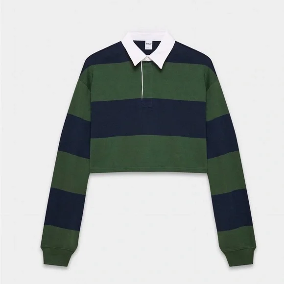 Aritzia cropped rugby polo shirt GREEN AND NAVY size M oversized - Picture 2 of 7